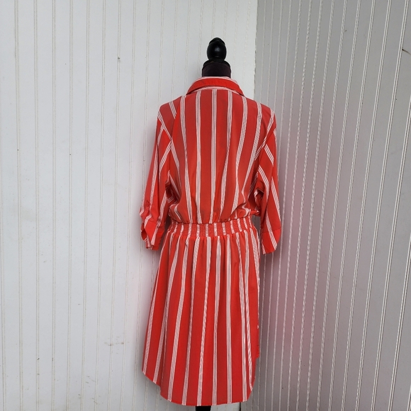 Millenium Shirt Dress Women Button Up Pockets Short Sleeve Striped Coral Pink 1X - Picture 10 of 15